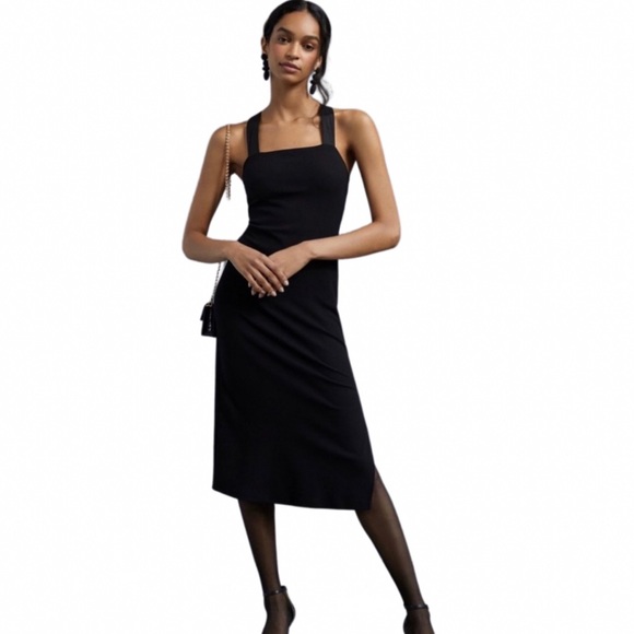 Anthro Porridge Seamed Cross Back Midi Dress in Black size M NWT - Picture 1 of 17